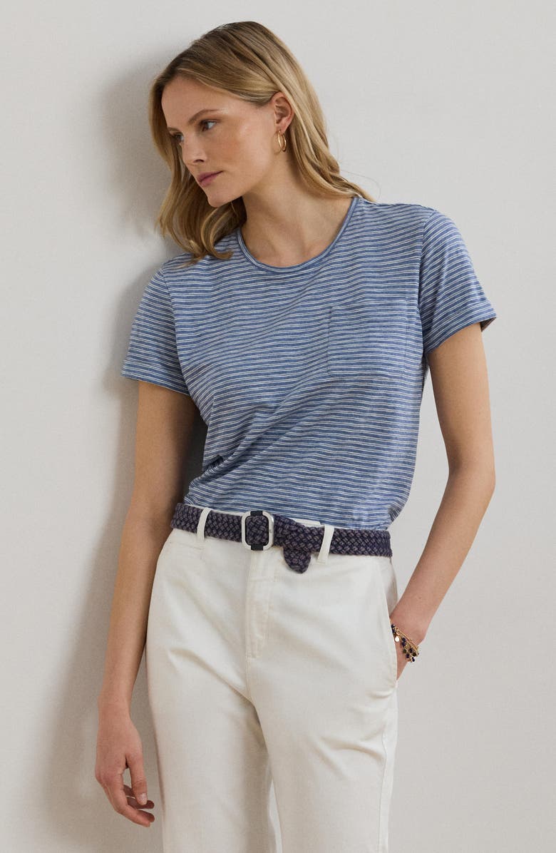 Lauren Ralph Lauren Stripe Slub Cotton Pocket T-Shirt, Alternate, color,