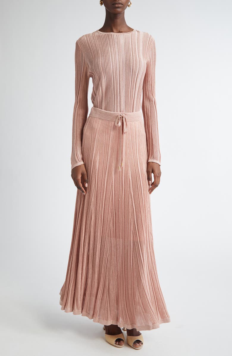 Zimmermann Lucky Metallic Rib Maxi Skirt, Alternate, color, Metallic Pink