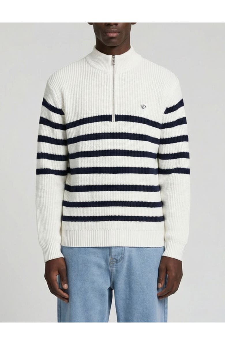 Walker & Hunt Huxley Striped Quarter Zip Sweater, Main, color, Off-White