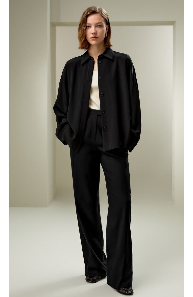 Lilysilk Relaxed Fit Drape Oversized Silk Shirt, Alternate, color, Black