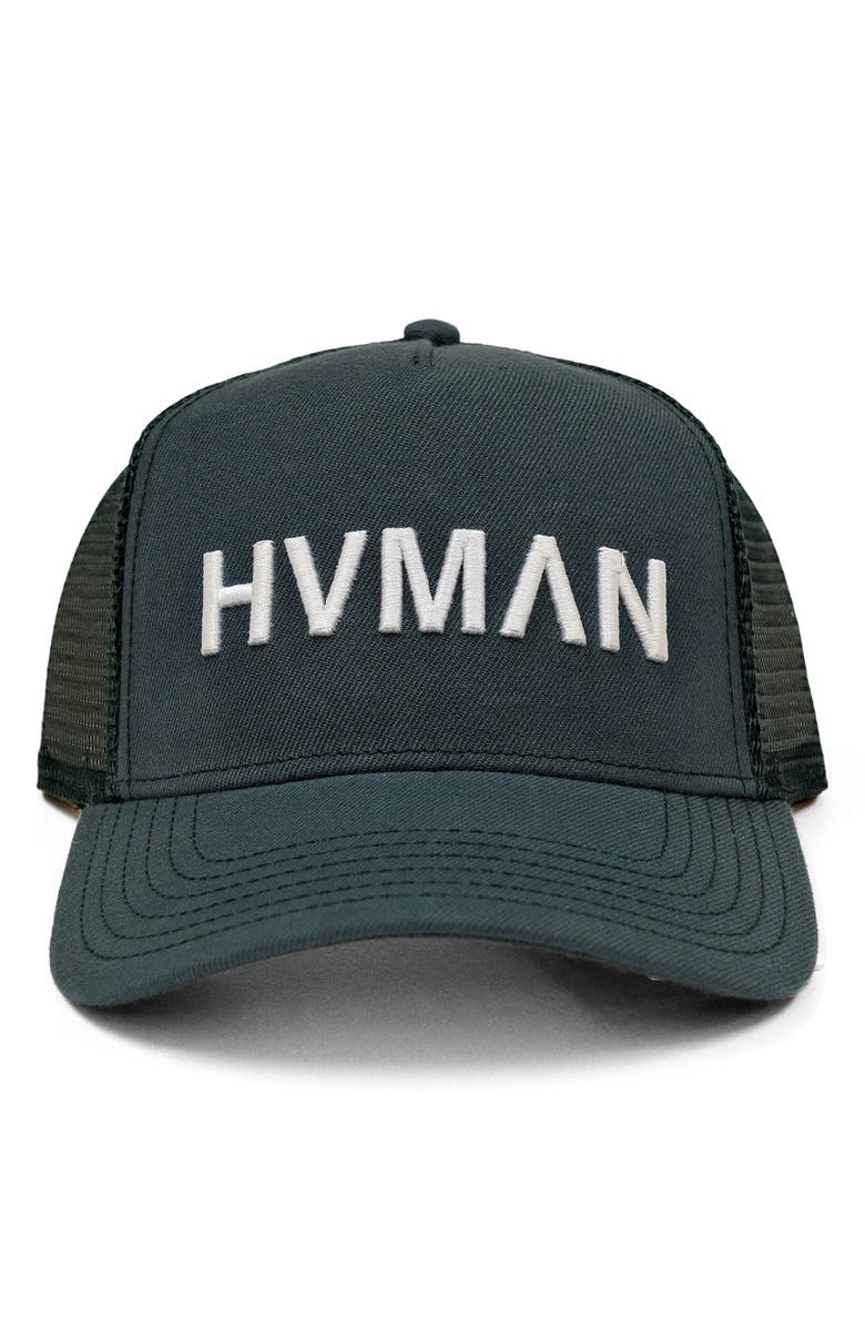 HVMAN Logo Mesh Trucker Hat, Main, color, Rain Forest