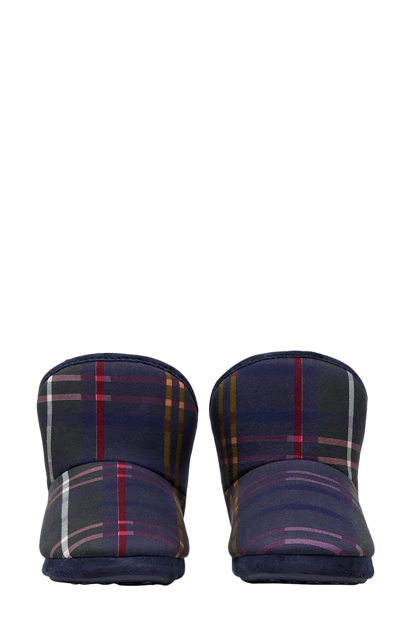 Cabin Faux Fur Lined Bootie Slipper, Alternate, color, NAVY MULTI CHECK