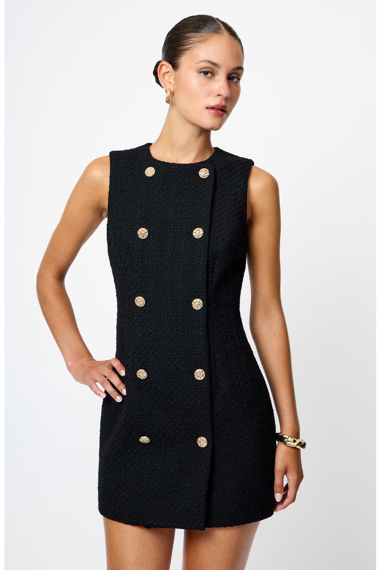 Structured Tweed Minidress, Alternate, color, BLACK