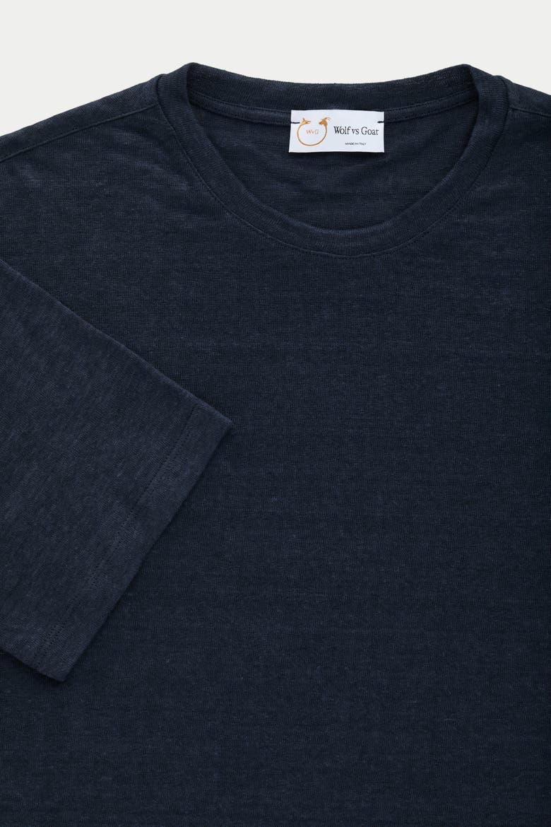 Short Sleeve Linen Crew Neck Tee, Alternate, color, Navy