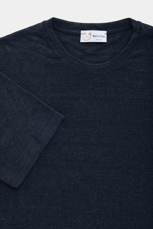 Wolf Vs. Goat (wvg) Short Sleeve Linen Crew Neck Tee In Blue