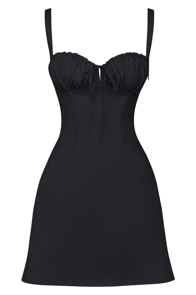 Carlotta Corset Bodice Cotton Blend Cocktail Dress, Alternate, color, BLACK