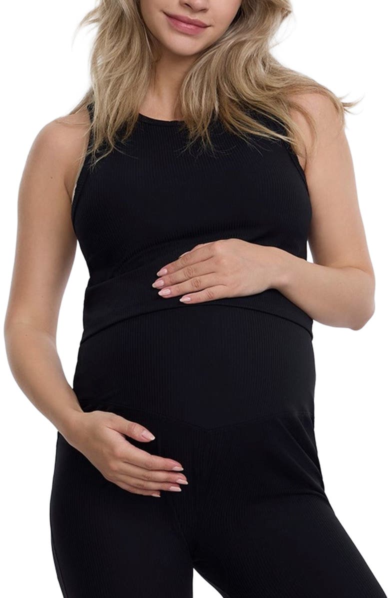 MOTHERHOOD MATERNITY Crew Neck Racerback Cropped Maternity Tank, Main, color, Black