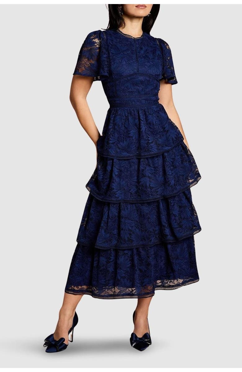 Coast Petite Tiered Lace Dress, Alternate, color, Navy