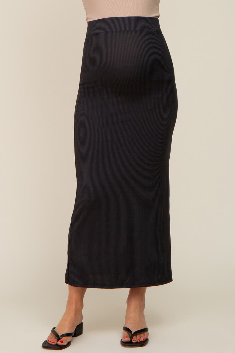 Ribbed Side Slit Midi Skirt, Alternate, color, Black