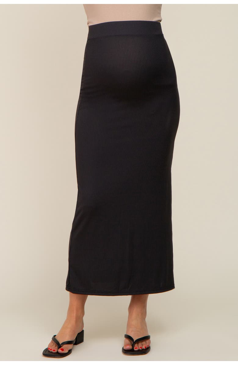 PinkBlush Ribbed Side Slit Midi Skirt, Alternate, color, Black