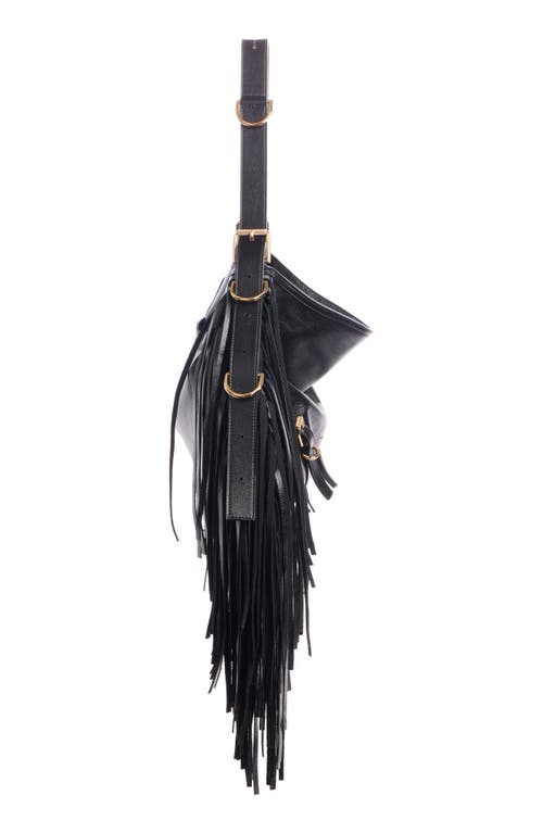 Givenchy Medium Voyou Fringe Leather Hobo Bag In 001-black