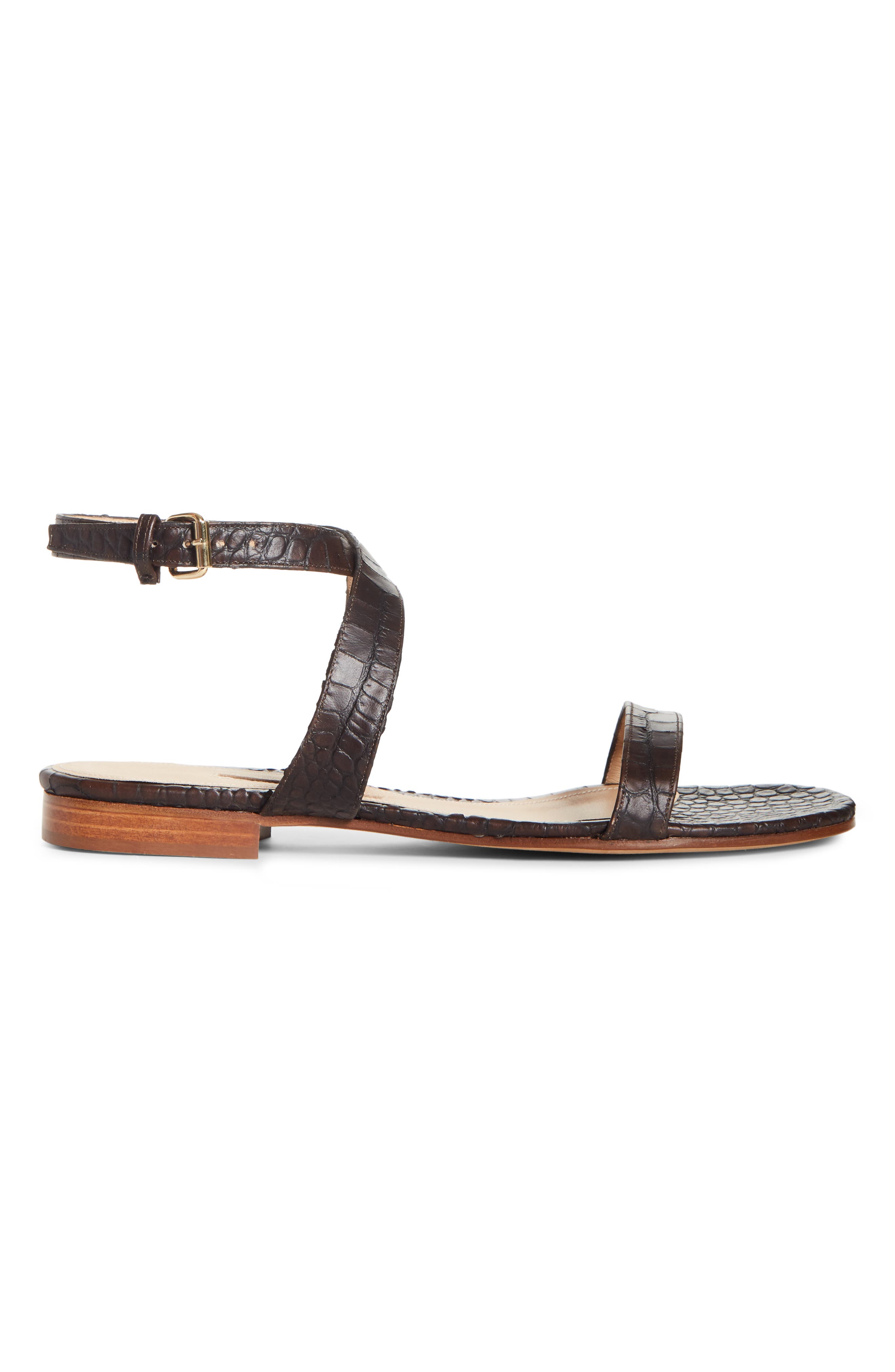 Siena Croc Embossed Ankle Strap Sandal, Alternate, color, DARK BROWN EMBOSSED CROC