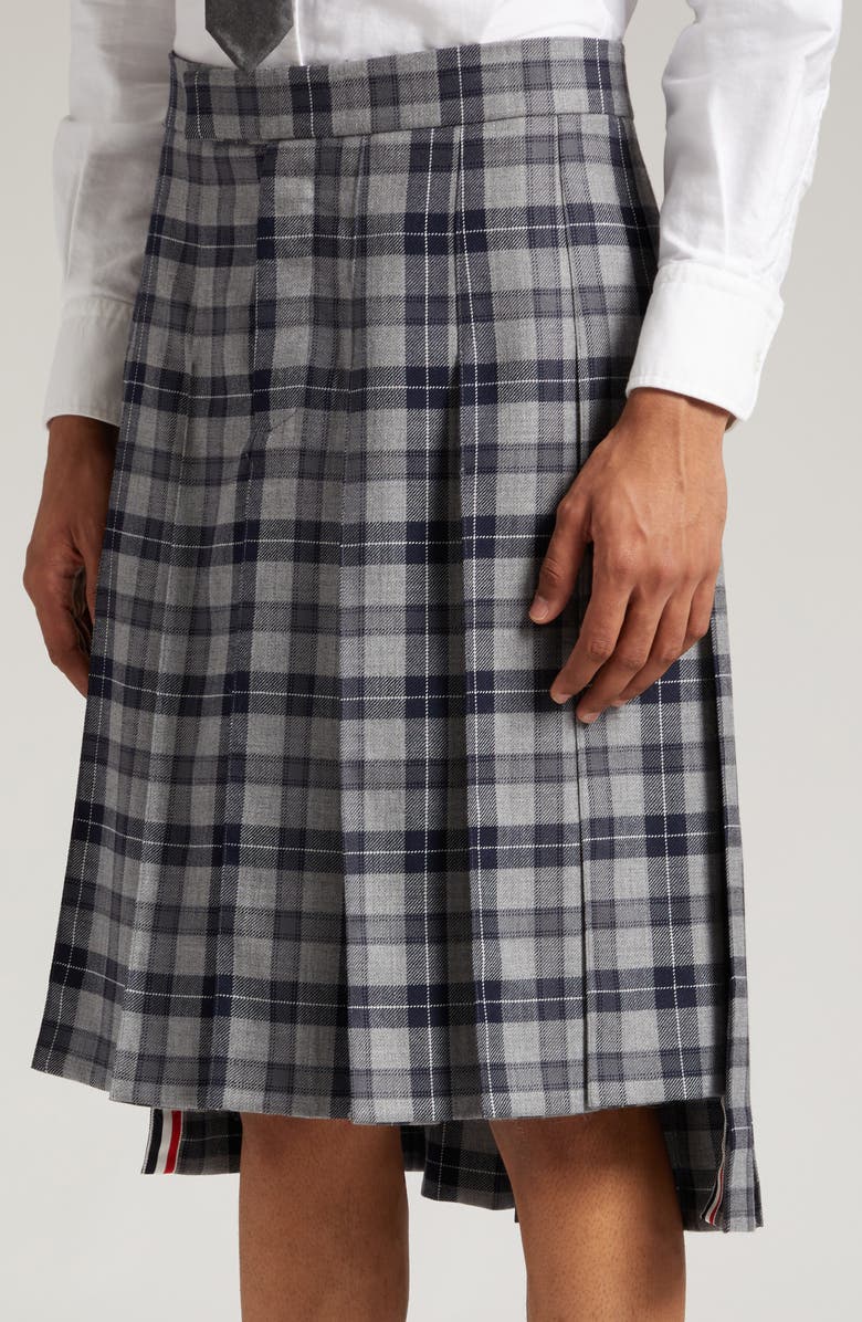 Thom Browne Tartan Plaid Drop Back Pleated Skirt, Alternate, color,
