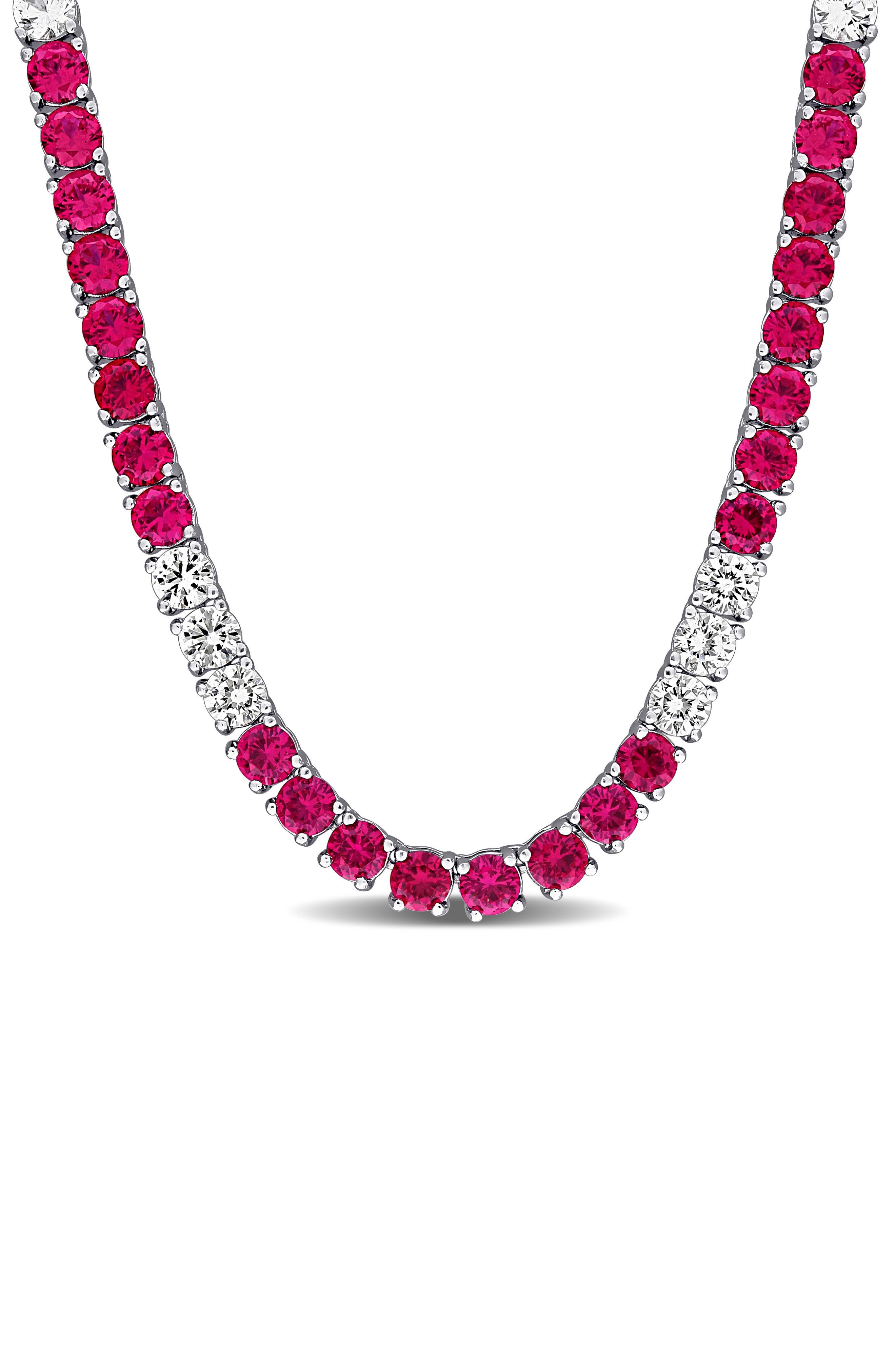 DELMAR Lab Created Ruby & Lab Created White Sapphire Necklace