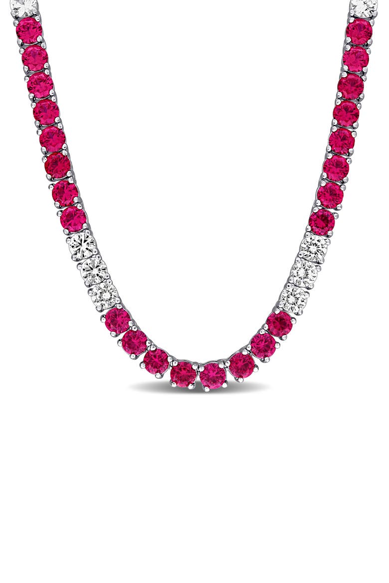 Lab Created Ruby & Lab Created White Sapphire Necklace, Main, color, RED