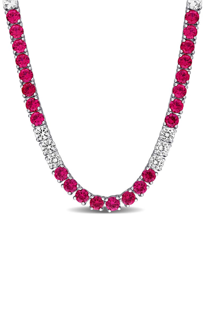 DELMAR Lab Created Ruby & Lab Created White Sapphire Necklace, Main, color, Red