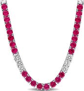 DELMAR Lab Created Ruby & Lab Created White Sapphire Necklace