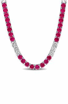 DELMAR Lab Created Ruby & Lab Created White Sapphire Necklace