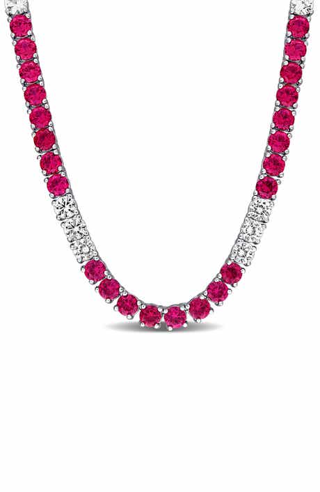 DELMAR Lab Created Ruby & Lab Created White Sapphire Necklace