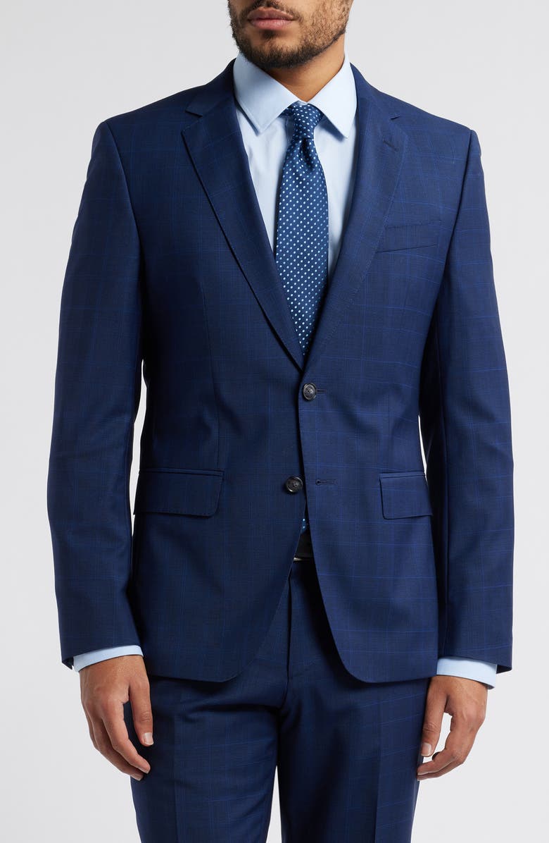 BOSS Huge Slim Fit Navy Glen Plaid Wool Suit, Alternate, color, Dark Blue