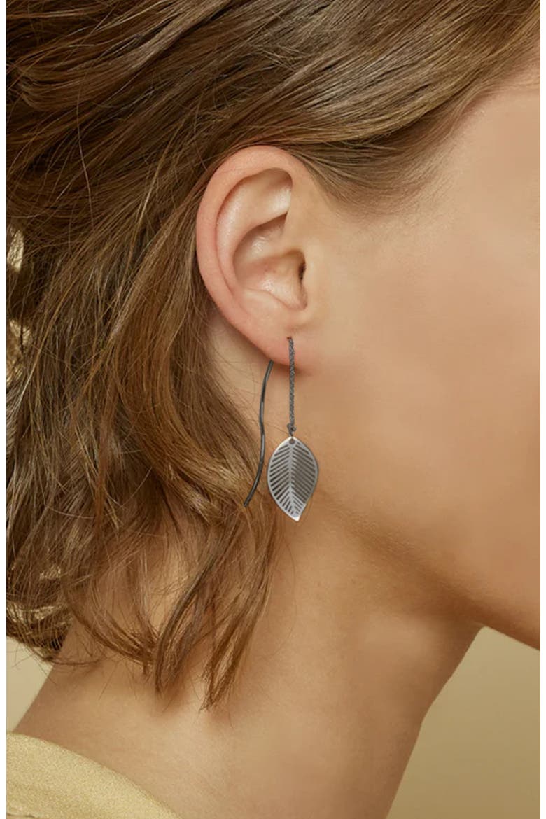Abigail Earrings Dainty Leaf Drop Statement, Alternate, color, Dark Grey