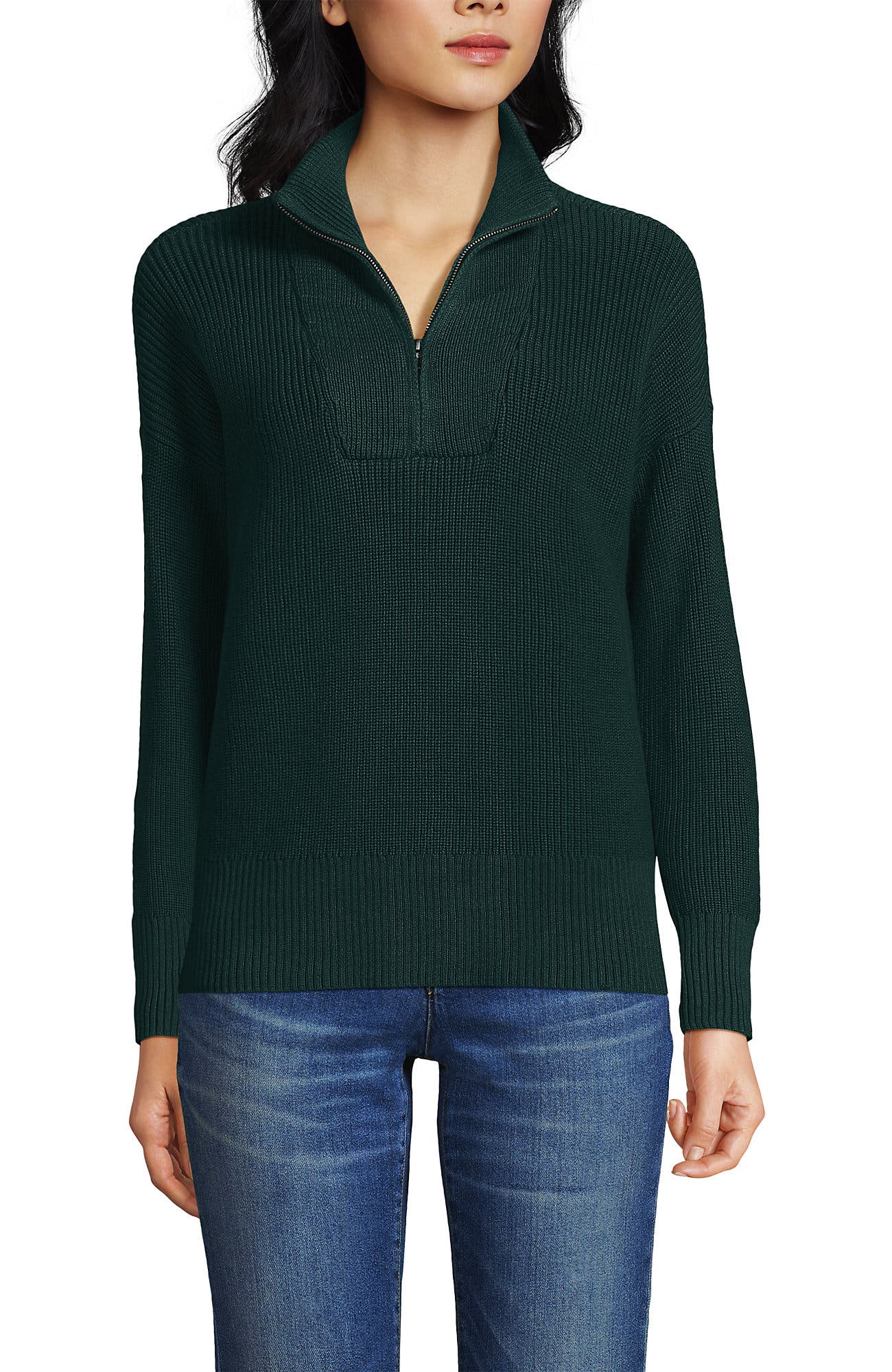 Pull Polaire Vert Lands' End Femme S - 1/4 Zip Léger, Comme Neuf