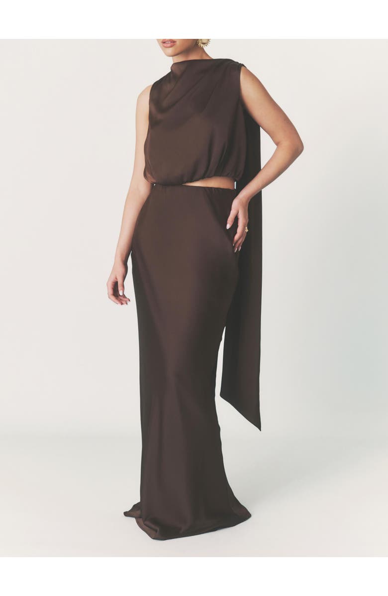 Six Stories Solene Satin Bias Cut Maxi Skirt, Alternate, color, Chocolate