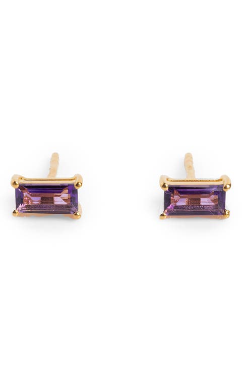 Baguette Cut Birthstone Stud Earrings