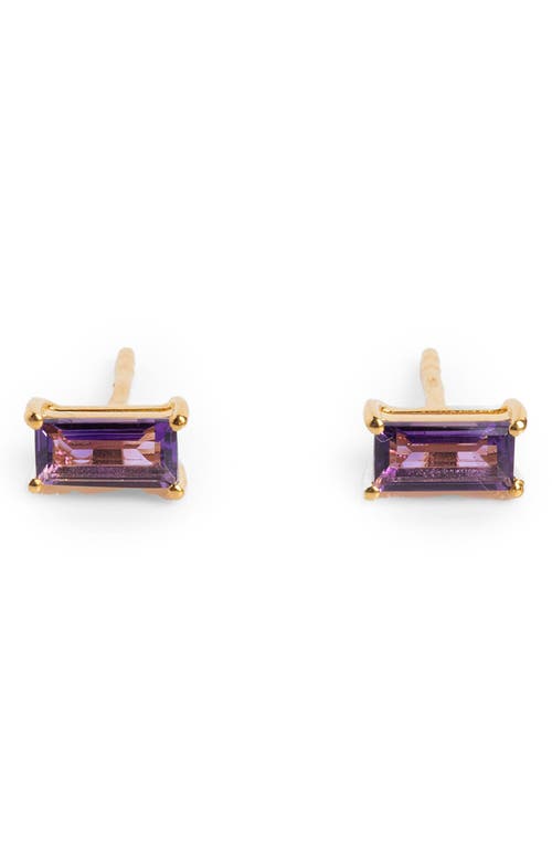 Local Eclectic Baguette Cut Birthstone Stud Earrings In Purple