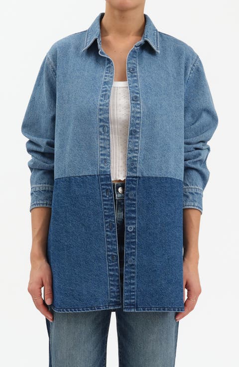 Double Time Colorblock Denim Button-Up Shirt