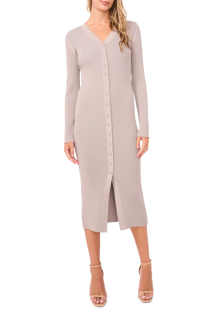 1.STATE Rib Knit Cardigan Midi Dress, Main, color, Soft Grey