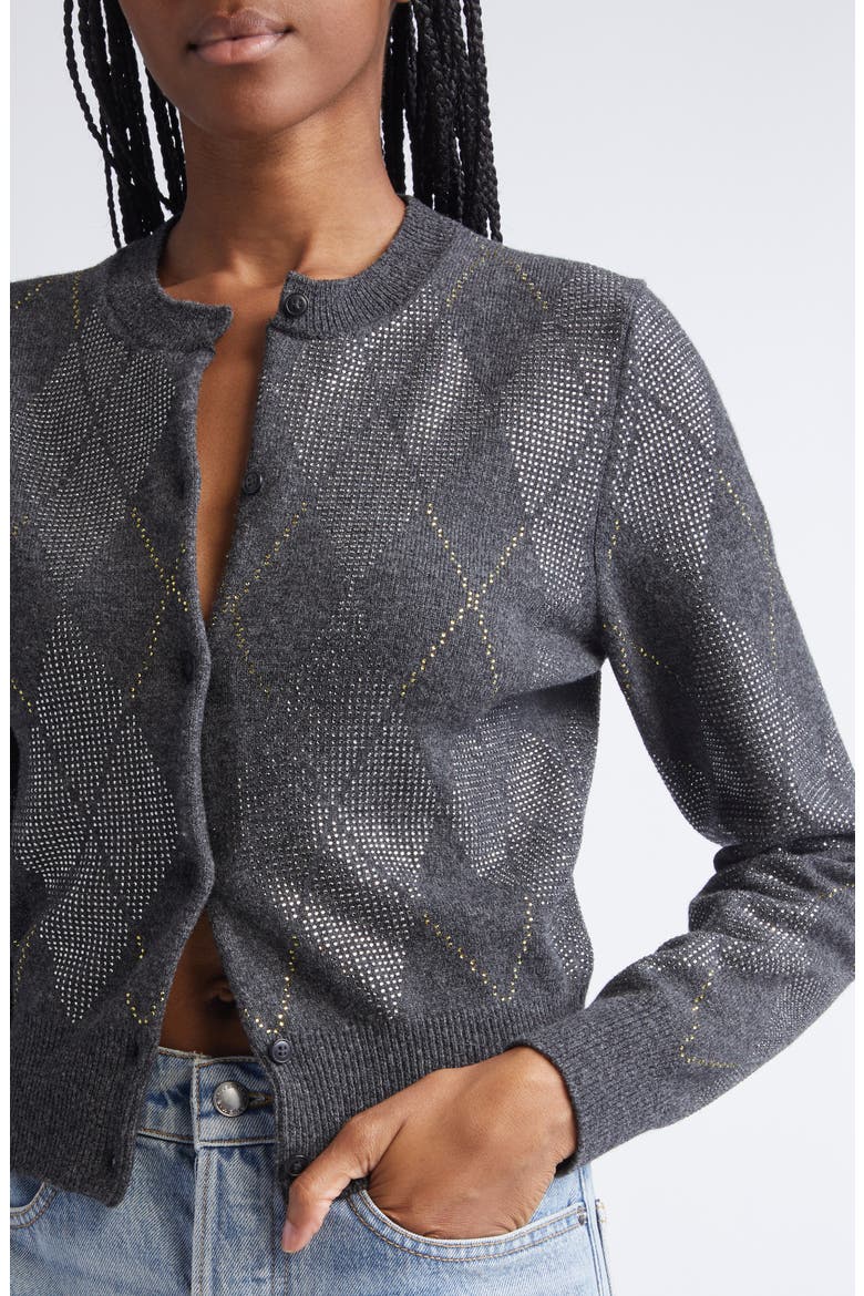 Hotfix Crystal Argyle Crop Wool Blend Cardigan, Alternate, color, GRAPHITE
