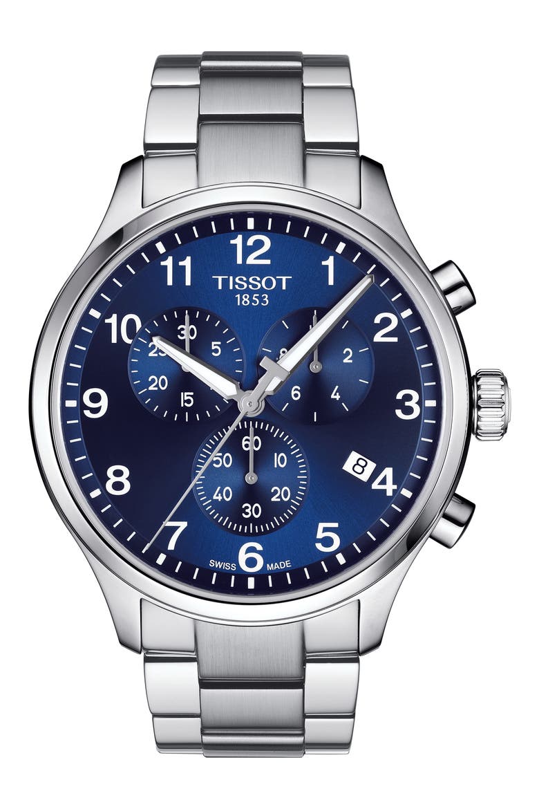 Chrono XL Collection Chronograph Bracelet Watch, 45mm, Main, color, SILVER/BLUE/SILVER