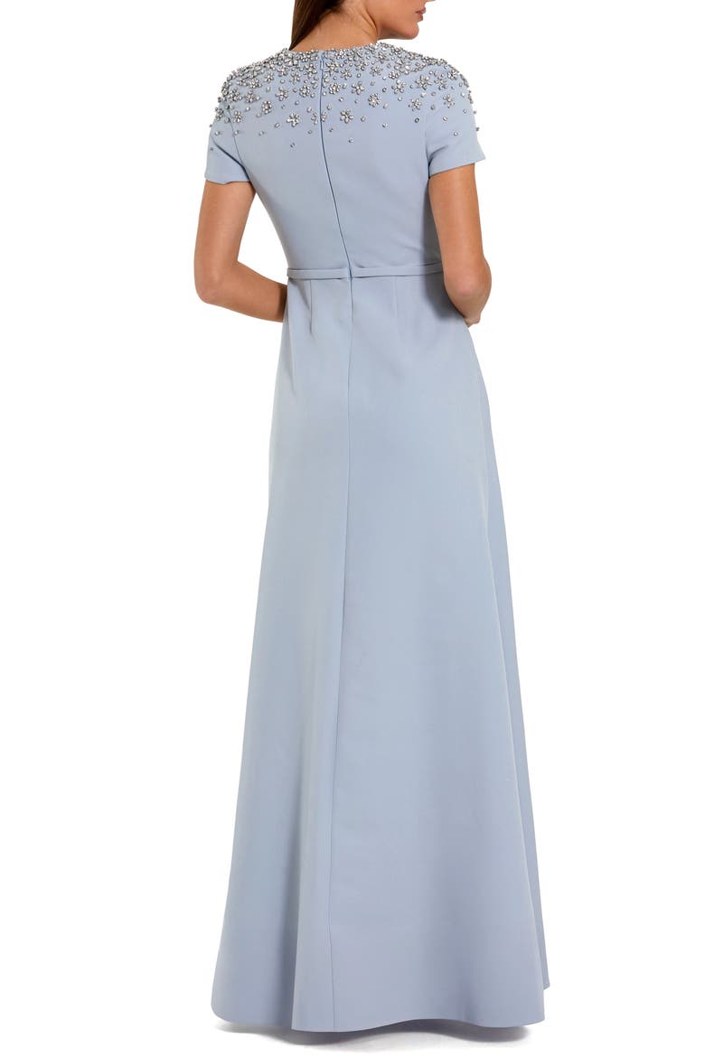 Short Sleeve Beaded High Neck Crepe Gown, Alternate, color, Powder Blue