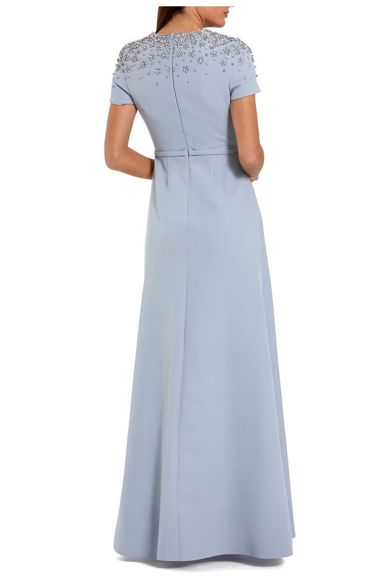 Mac Duggal Short Sleeve Beaded High Neck Crepe Gown, Alternate, color, Powder Blue