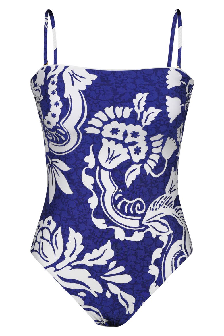 Floral Bandeau One-Piece Swimsuit, Alternate, color, ULTRAMARINE