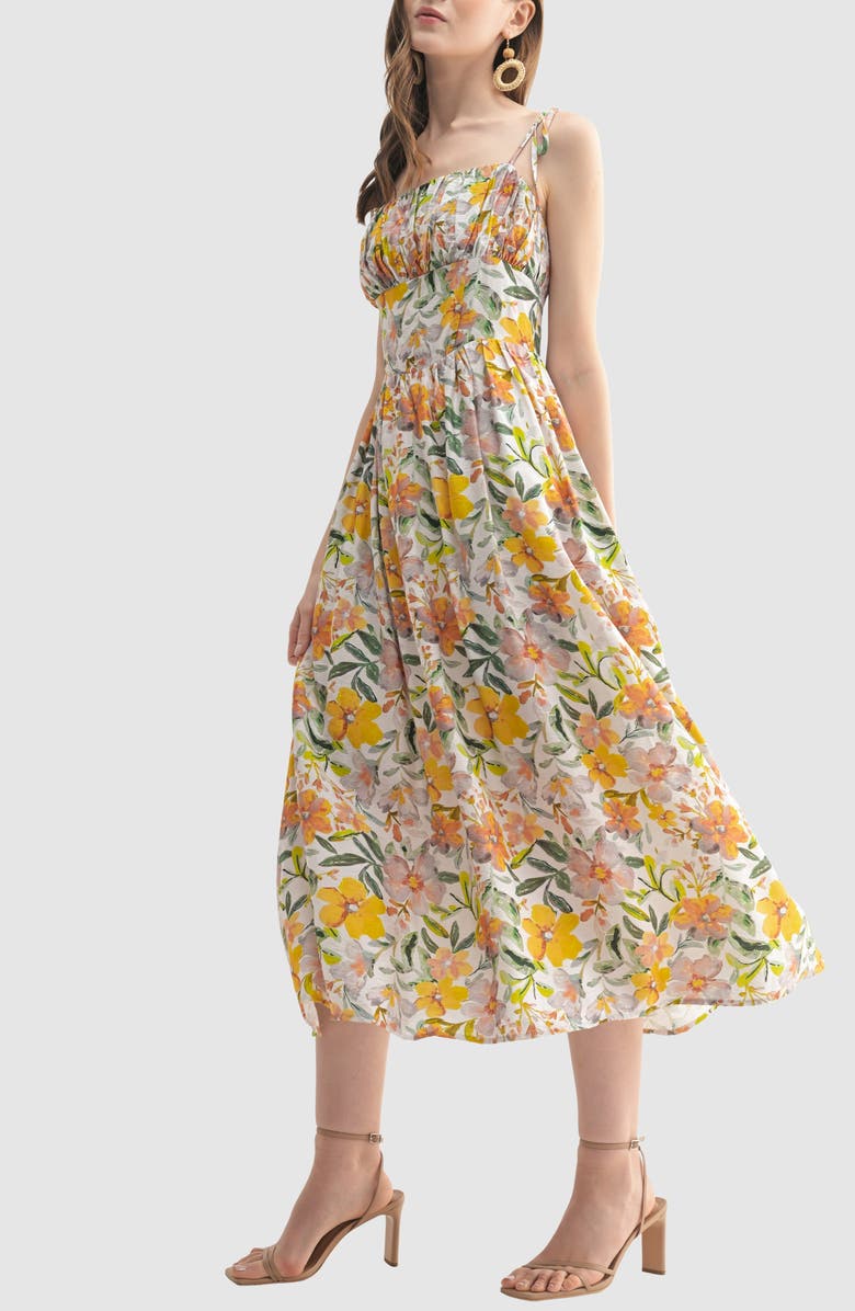 Lush Tie Strap Midi Dress, Alternate, color, Ivory Floral