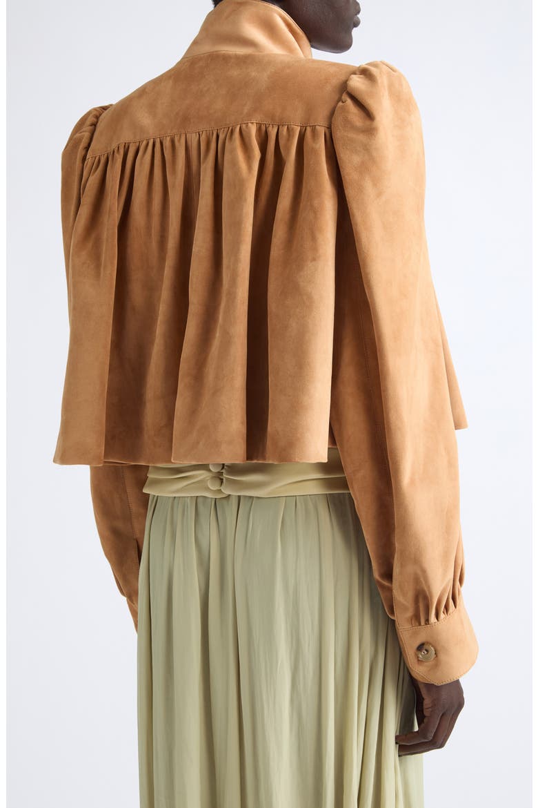 Puff Sleeve Suede Jacket, Alternate, color, CREAMY BROWN