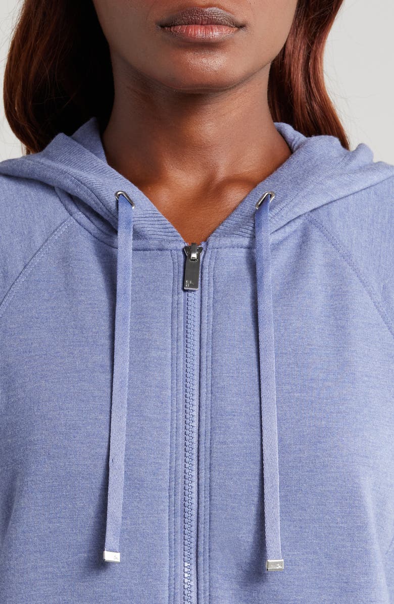 TravisMathew Off Script Stretch Modal & Cotton Zip Hoodie, Alternate, color, Heather Crown Blue