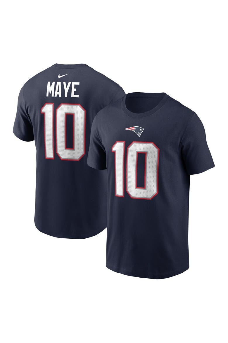 Men's Nike Drake Maye Navy New England Patriots First Round Pick Name & Number T-Shirt, Main, color, Navy