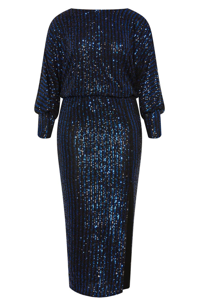 City Chic Galilea Sequin Long Sleeve Gown, Alternate, color, Navy