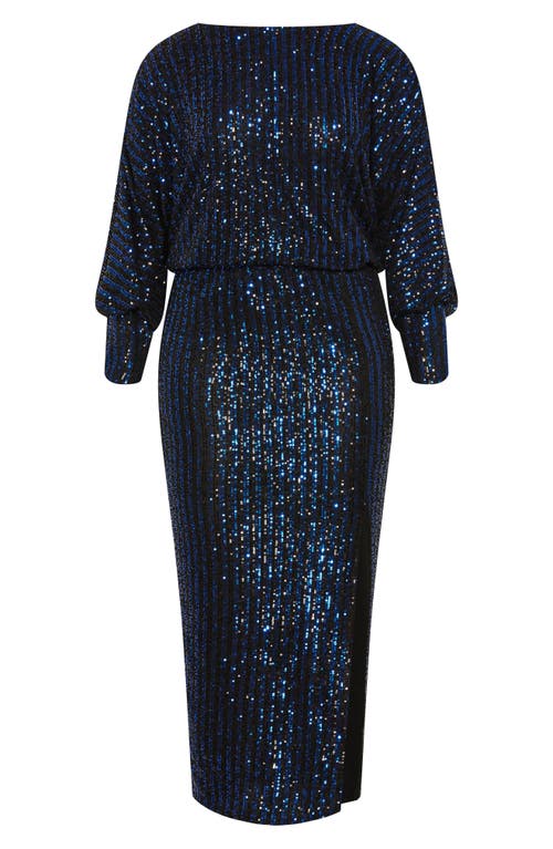 City Chic Galilea Sequin Long Sleeve Gown In Blue