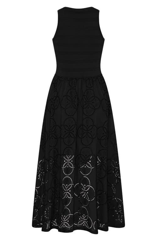 Shop Milly Mixed Media Midi Dress In Black