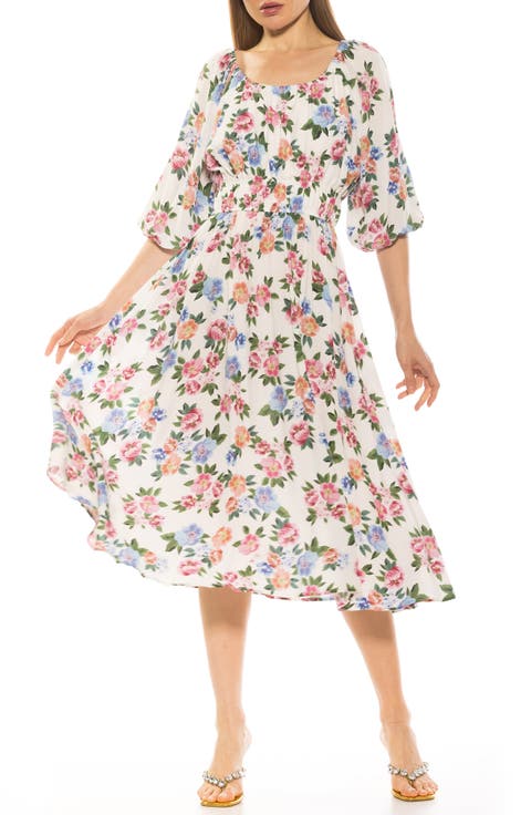 Emily Balloon Sleeve Fit & Flare Midi Dress