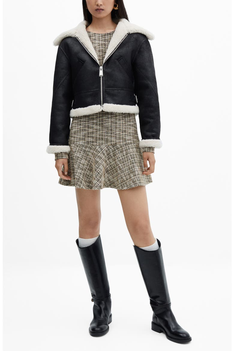 Long Sleeve Tweed Minidress, Alternate, color, BEIGE