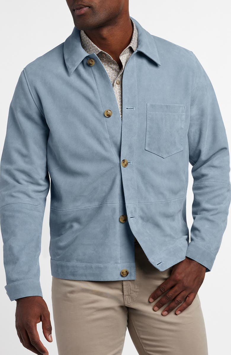 David Donahue City Suede Button-Up Shirt Jacket, Main, color, Cloud Blue