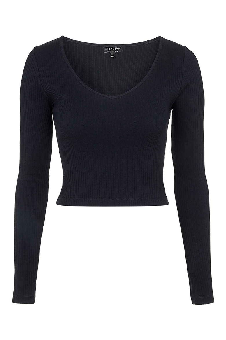 V-Neck Crop Sweater, Alternate, color, BLACK