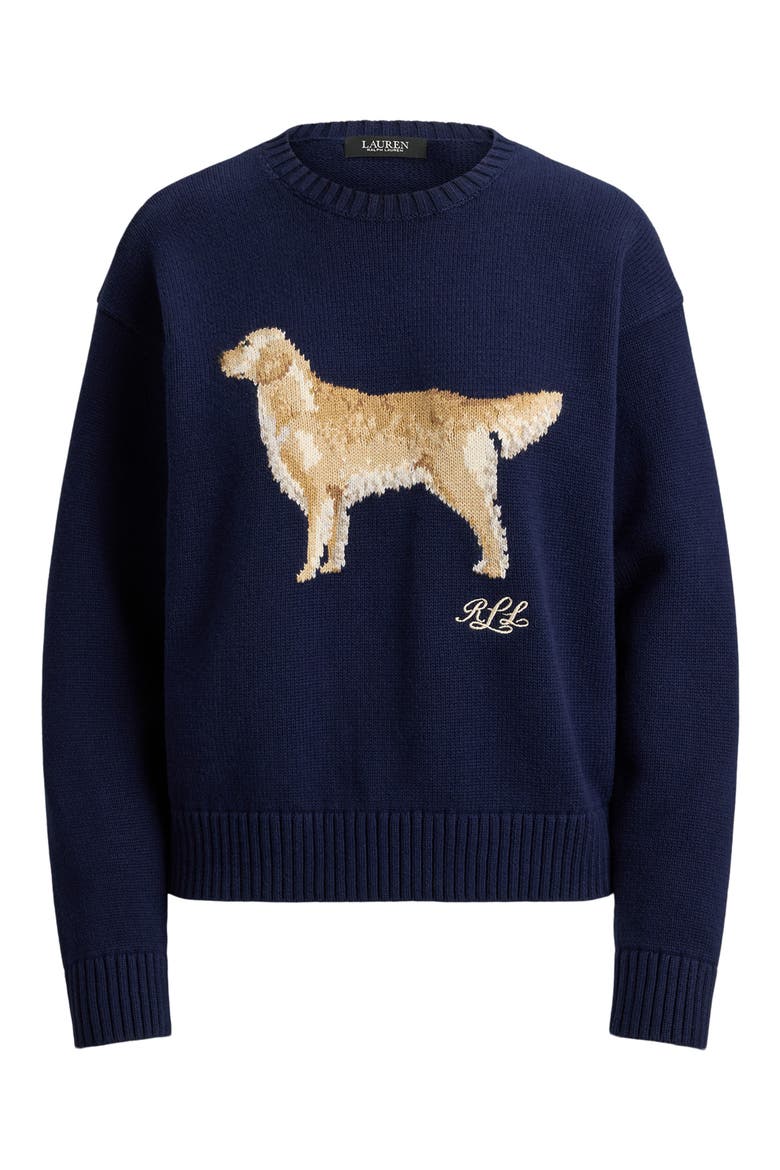 Golden Retriever Intarsia Cotton Sweater, Alternate, color, REFINED NAVY BLUE/ MULTI