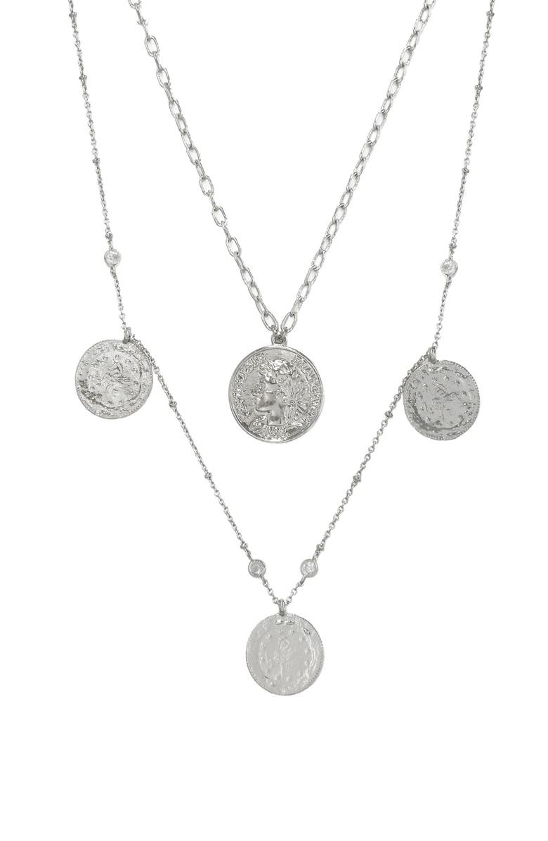 Ettika Set of 2 Coin Pendant Necklaces, Main, color,