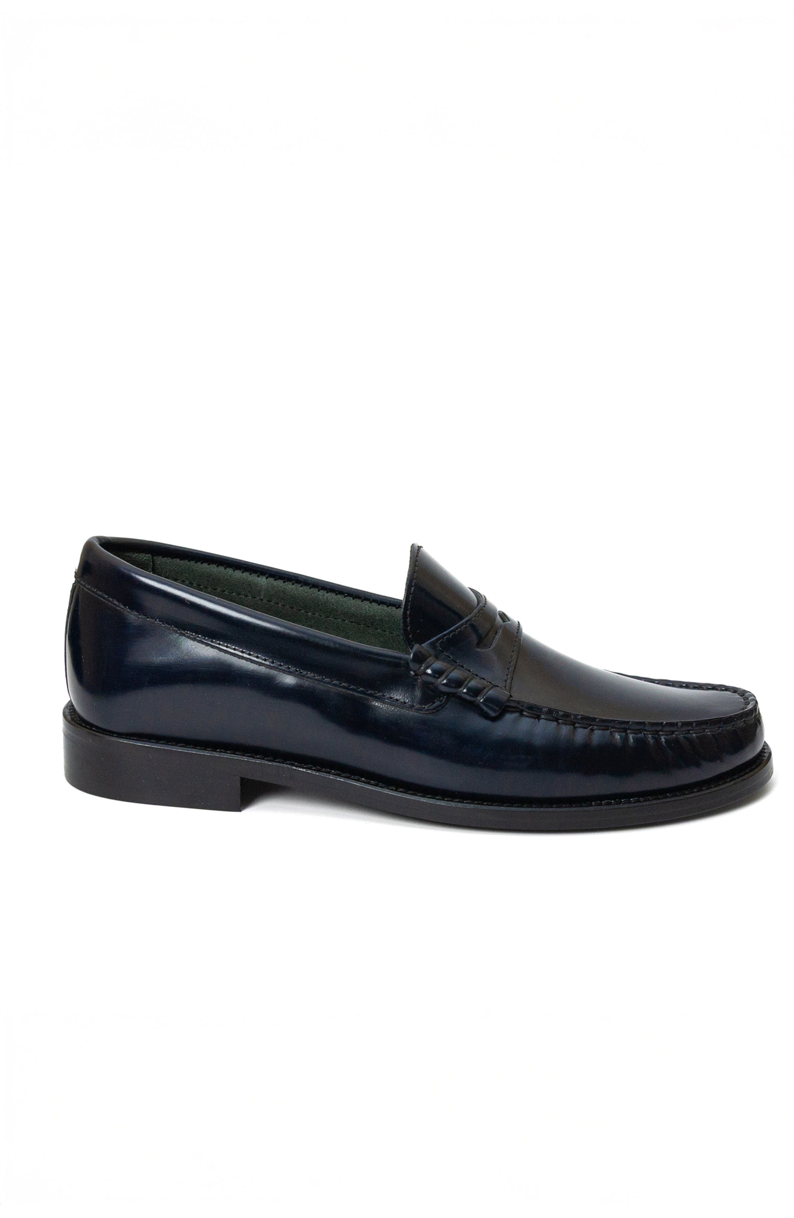 Menina Step Mila Leather Penny Loafer, Main, color, Navy